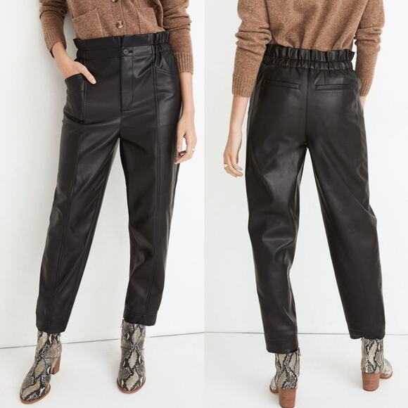 Madewell Pants - Madewell Black Faux Vegan Leather Pull-On High Rise Paperbag Pants Women’s 8
